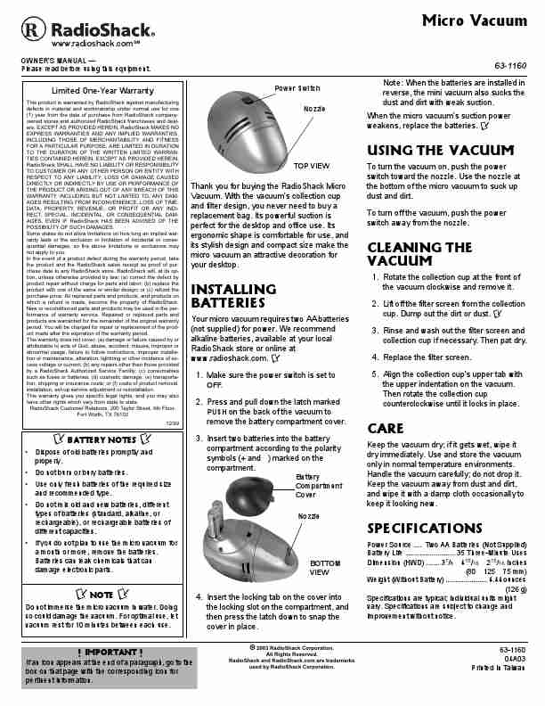 Radio Shack Vacuum Cleaner 63-1160-page_pdf